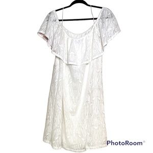 Cream Lined Burnout Off-Shoulder Dress XL